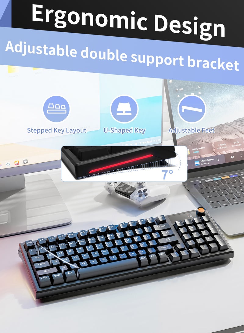 أوتشوانغ لوحة مفاتيح ميكانيكية ثلاثية الأوضاع مكونة من 95 مفتاحًا، لوحة مفاتيح ميكانيكية زرقاء خفيفة الوزن سلكية صغيرة الحجم لأجهزة الكمبيوتر الشخصية وأجهزة Mac ولوحة مفاتيح ألعاب إلكترونية محمولة - أسود - Image 4