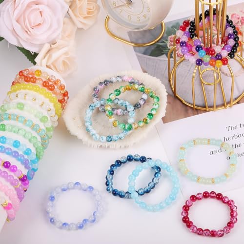 Funtopia 8mm Glass Beads Bracelet Making Kit, 1540pcs 70 Colors Crystal Beads for Jewelry Making, Funtopia Round Glass Beads for Bracelets and DIY Crafts, Solid and Crackle Colors - Image 4