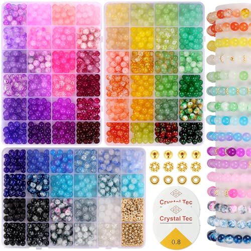 Funtopia 8mm Glass Beads Bracelet Making Kit, 1540pcs 70 Colors Crystal Beads for Jewelry Making, Funtopia Round Glass Beads for Bracelets and DIY Crafts, Solid and Crackle Colors - Image 1
