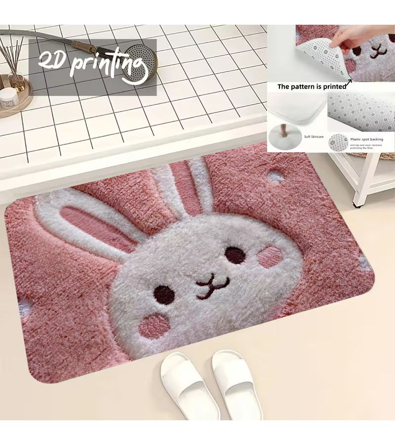 1pc Easter Themed Rabbit Print Bath Mat 24x36 Inch Synthetic Soft Texture Versatile Home Decor For Doorway Kitchen Outdoor Courtyard Seaside Beach - Image 1