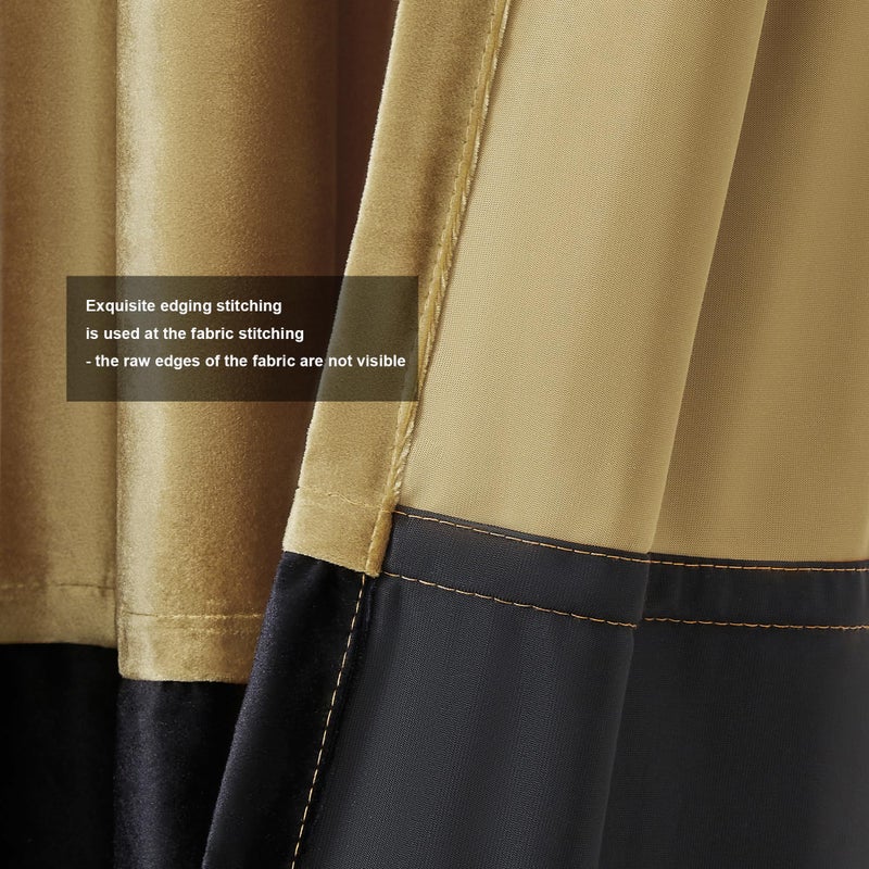 Bulbul Gold Black Velvet Curtains 84 inch Color Block Blackout Luxury Modern Living Room Curtain Privacy Light Blocking Thermal Insulated Soundproof Room Darkening Energy Saving Drapes for Bedroom 2 Panels - Image 3