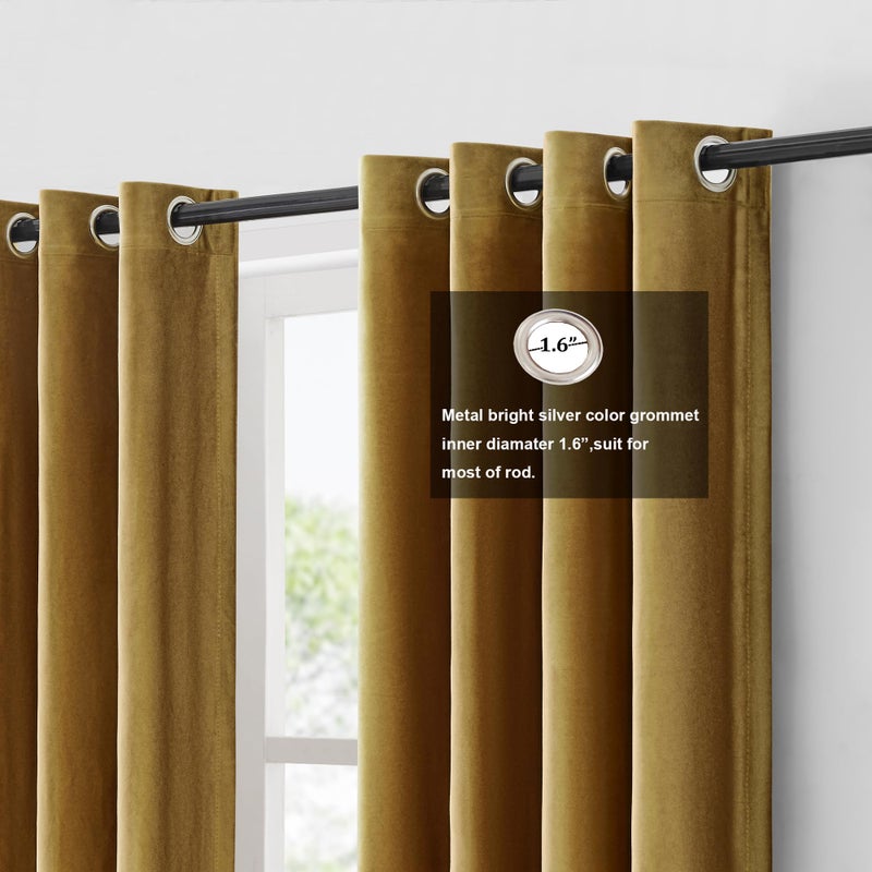 Bulbul Gold Black Velvet Curtains 84 inch Color Block Blackout Luxury Modern Living Room Curtain Privacy Light Blocking Thermal Insulated Soundproof Room Darkening Energy Saving Drapes for Bedroom 2 Panels - Image 2