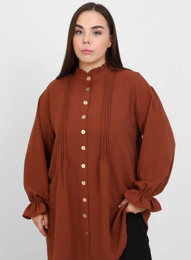 Modanisa Plus Brown Tunic Top with Pintuck Detail - Image 2