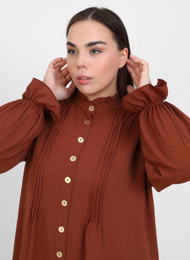 Modanisa Plus Brown Tunic Top with Pintuck Detail - Image 3