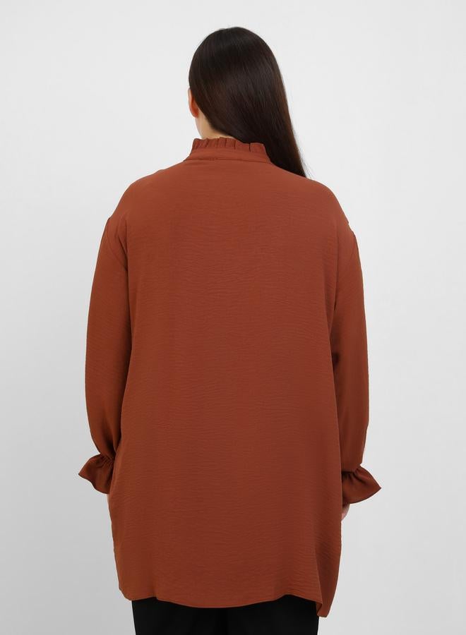 Modanisa Plus Brown Tunic Top with Pintuck Detail - Image 5