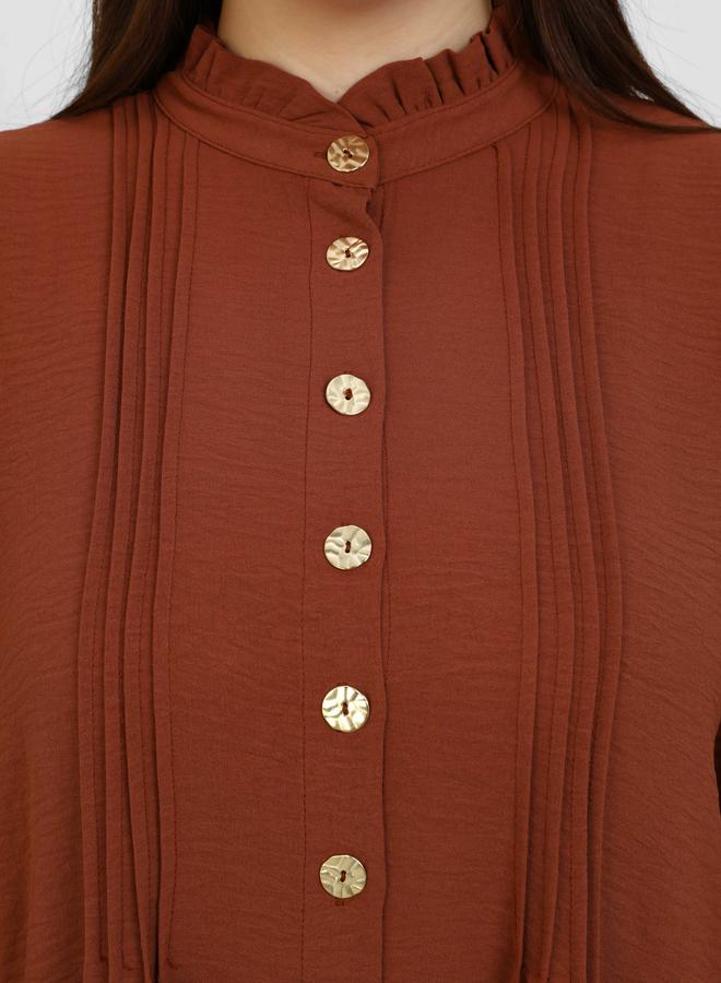 Modanisa Plus Brown Tunic Top with Pintuck Detail - Image 4