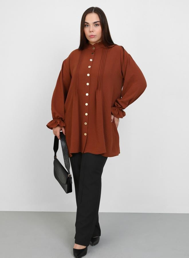 Modanisa Plus Brown Tunic Top with Pintuck Detail - Image 1