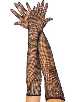 SYOSI Black Fishnet Long Gloves, Women Girls 1920s Retro Five Finger Arm Sleeves with Rhinestone Clothing Accessory for Prom Party  - Image 5