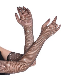 SYOSI Black Fishnet Long Gloves, Women Girls 1920s Retro Five Finger Arm Sleeves with Rhinestone Clothing Accessory for Prom Party  - Image 1