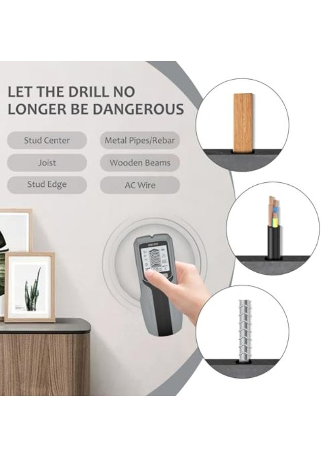 Stud Finder Wall Scanner, 6 In 1 Electronic Wall Scanner, Stud Detector, with Lcd Display, Rugged, Lightweight and Portable, Suitable for Wood, Metal and Ac Wire Detection(Gray) - Image 2