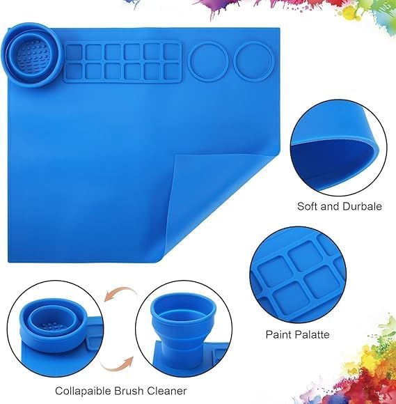 bosig Pack Silicone Art Mat with CupSilicone Painting Mat with CupSilicone Craft Mat with Cup and Paint Holder Silicone Artist Mat Kids Multicolor - Image 3