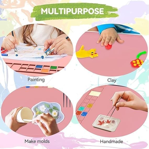 bosig Pack Silicone Art Mat with CupSilicone Painting Mat with CupSilicone Craft Mat with Cup and Paint Holder Silicone Artist Mat Kids Multicolor - Image 2