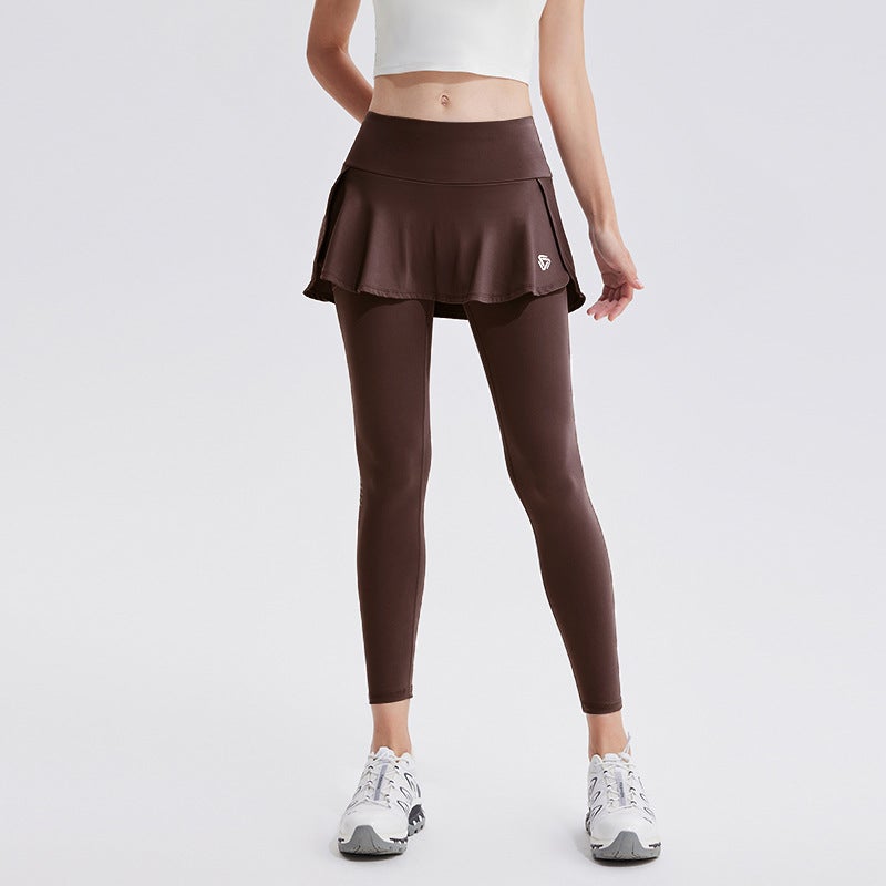 Leggings Distilled Coffee Yoga Pants Women's Anti-light Plus Size High Waist Hip-lifting Tight Outdoor Running Fitness Fake Two-piece Tennis Sports Culottes