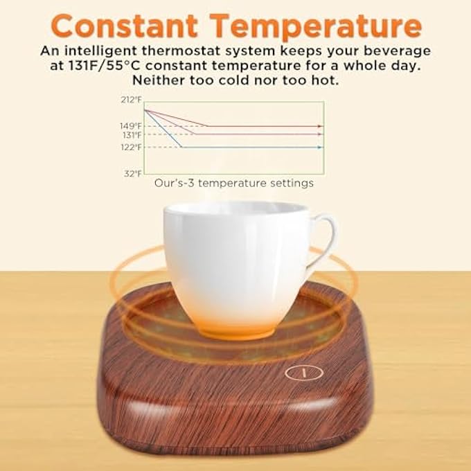 كاست ويف سخان أكواب قهوة ذكي كهربائي مزود بثلاثة إعدادات لدرجة الحرارة، وإيقاف تشغيل تلقائي، مناسب للقهوة والكاكاو والحليب والشاي والماء، مناسب للمكتب والمنزل، بقطر 35 بوصة، قابس المملكة المتحدة، بدون كوب - Image 3
