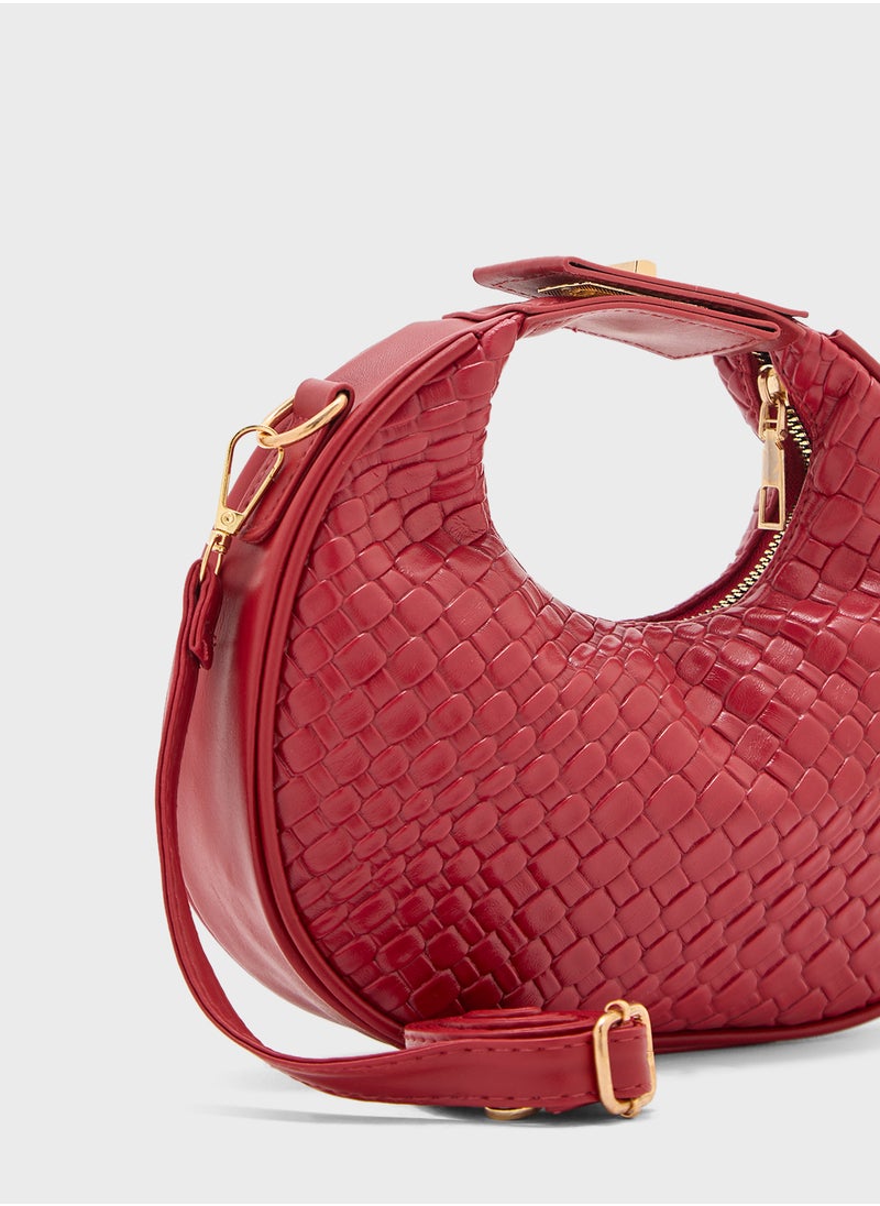 ELLA Weave Textured Crescent Satchel Bag  - Image 4