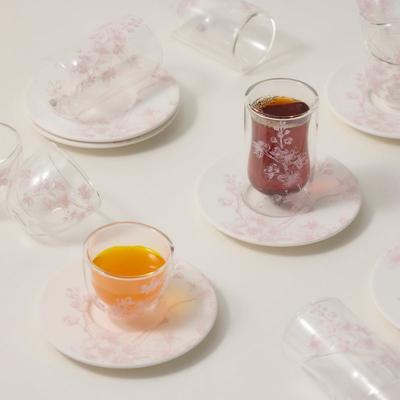 دلتي طقم أكواب شاي وفناجين قهوة سعودية زجاج وبورسلان أبيض 18 قطعة - Image 5