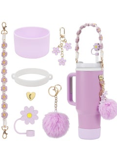 Generic Stanley Cup Accessories Set, Water Bottle Handle Strap, Silicone Stanley Cup Boot, Stanley Charms for Stanley Cup 40 oz Tumbler - Purple  - Image 1