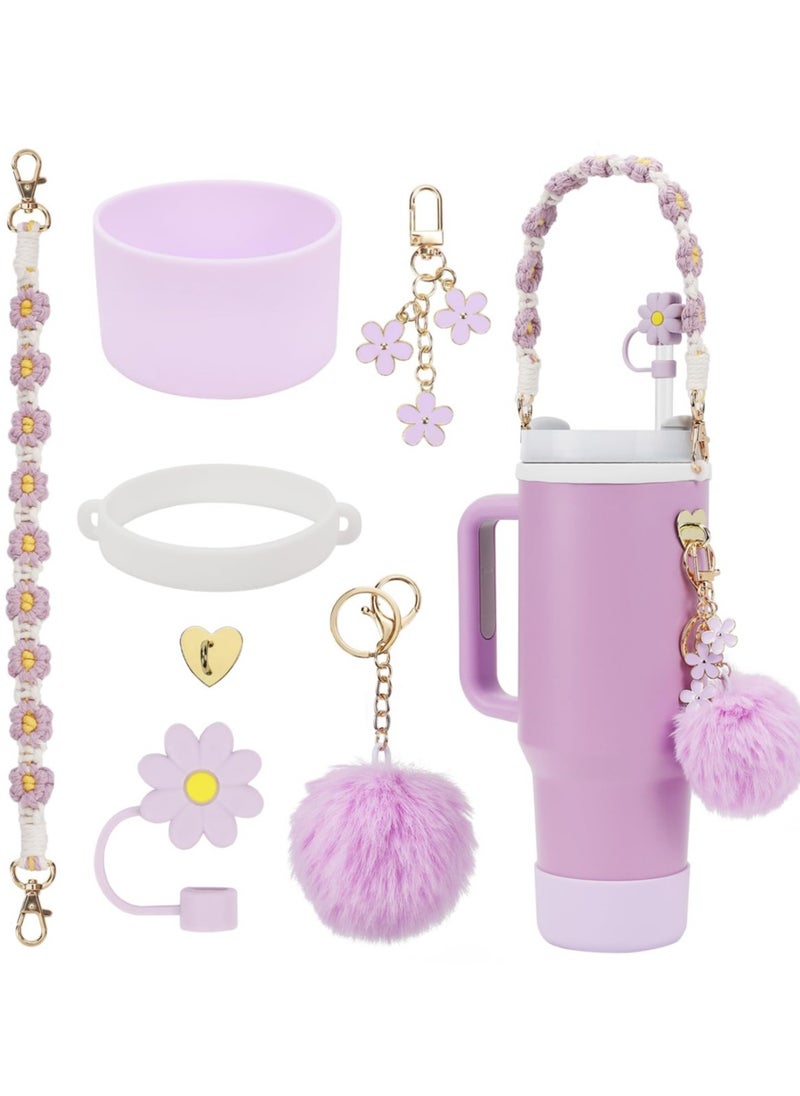 Generic - Stanley Cup Accessories Set, Water Bottle Handle Strap, Silicone Stanley Cup Boot, Stanley Charms for Stanley Cup 40 oz Tumbler - Purple - Image 1