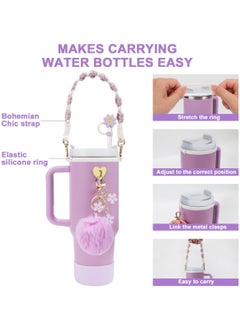 Generic Stanley Cup Accessories Set, Water Bottle Handle Strap, Silicone Stanley Cup Boot, Stanley Charms for Stanley Cup 40 oz Tumbler - Purple  - Image 2