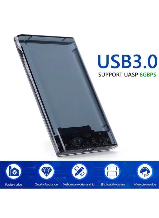 ماركة غير محددة صندوق القرص الصلب المحمول الشفاف USB3.0 مقاس 2.5 بوصة، صندوق القرص الصلب للكمبيوتر المحمول، قرص صلب تسلسلي SATA ثابت - اللون: رمادي شفاف 3.0  - Image 1