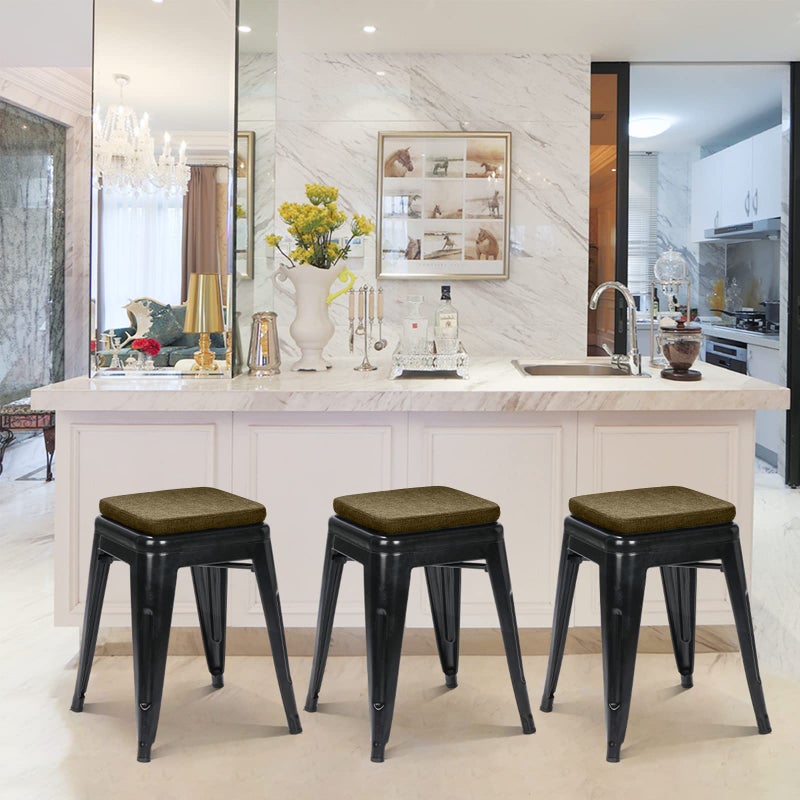 BUYUE BUYUE Friendly Woven Fabric Magnetic Bar Stool Cushions Set of 4  Enhanced Anti-Slip Breathable Small Chair Seat Pads for Caf? Bistro Stackable Metal Stools (Square  Brown  4 Counts) - Image 3
