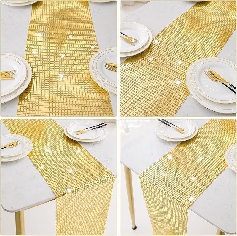 klarako 5 Pack 12 x 108 Inch Glitter Disco Table Runner Sequin Mirror Foil Table Runner for 70s 80s Disco Ball Party Theme Birthday Wedding Event Bachelorette Party Decorations (Champagne) - Image 4