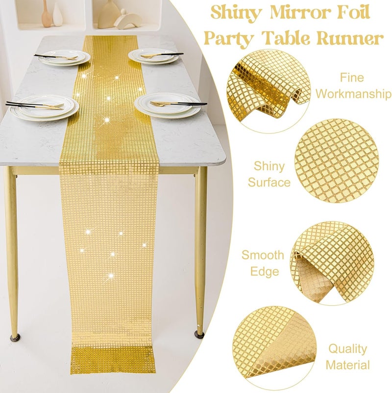 klarako 5 Pack 12 x 108 Inch Glitter Disco Table Runner Sequin Mirror Foil Table Runner for 70s 80s Disco Ball Party Theme Birthday Wedding Event Bachelorette Party Decorations (Champagne) - Image 3