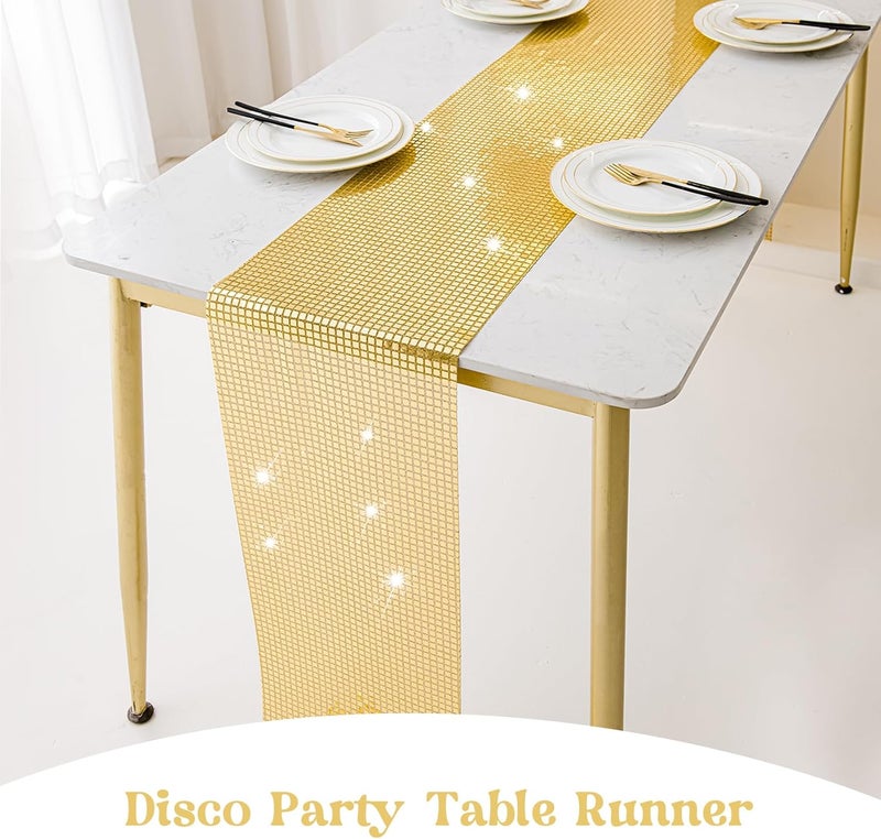 klarako 5 Pack 12 x 108 Inch Glitter Disco Table Runner Sequin Mirror Foil Table Runner for 70s 80s Disco Ball Party Theme Birthday Wedding Event Bachelorette Party Decorations (Champagne) - Image 5