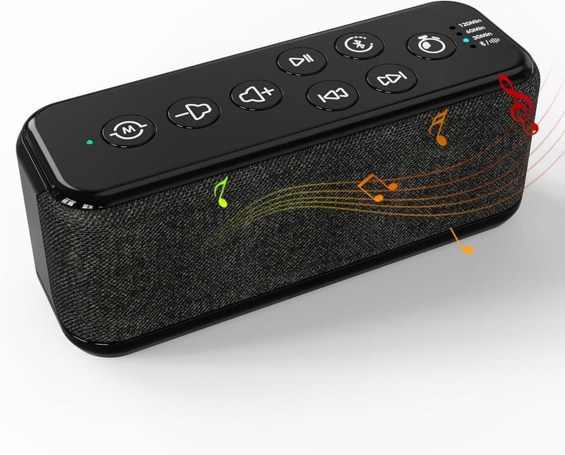 آلة الضوضاء البيضاء القابلة لإعادة الشحن مع بطارية 3000 مللي أمبير - آلات صوت النوم بلوتوث مع أغاني مهدئة وأصوات مروحة، مؤقت إيقاف تلقائي، مثالية لخصوصية المكتب، إلغاء الضوضاء وتحسين النوم