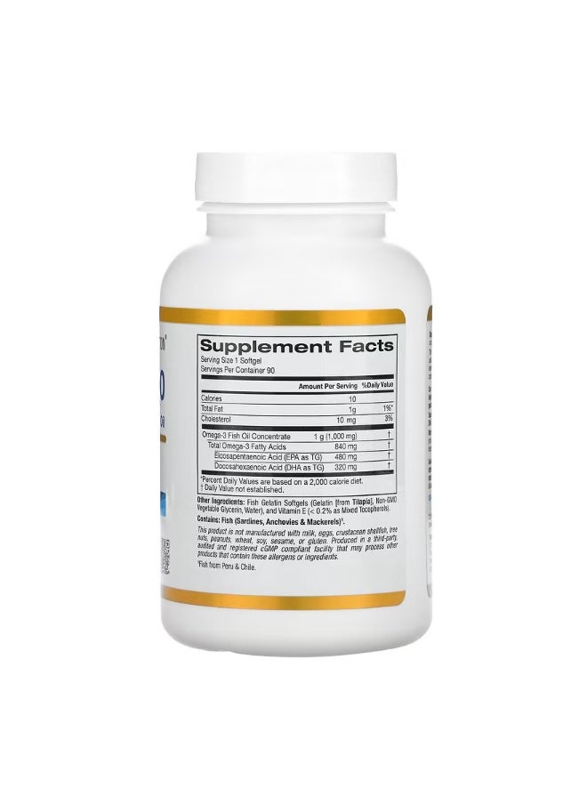 California Gold Nutrition - Omega 800 Pharmaceutical Grade Fish Oil 80 EPA DHA Triglyceride Form 1000 mg 90 Fish Gelatin Softgels - Image 1