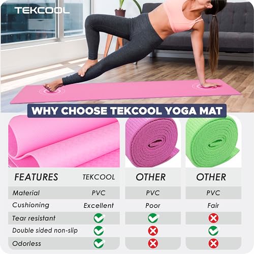 TEKCOOL Esoyl Tekcool Ethylene Vinyl Acetate Yoga Mat - Anti Slip, Sweat Resistant, Durable - Pink, 61 Centimeters - Image 5