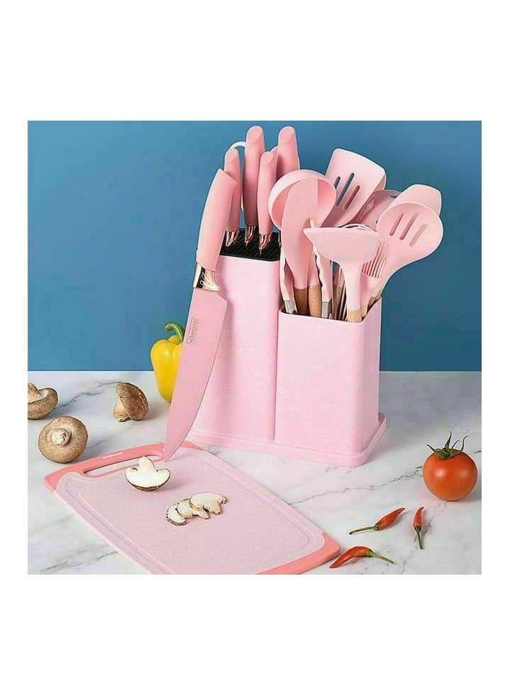 طقم أدوات للطهي، مجموعة أدوات مطبخ مع 11 ملعقة سباتولا من أدوات الطبخ، أدوات سيليكون مقاومة للحرارة طقم سكاكين مكونة من 6 قطع حادة ولوحي تقطيع _ 20  قطعة مصنوعة من رؤوس سيليكون آمنة غذائيًا ومقابض من الخشب الصلب، يمكن أن تحمي مجموعة أدوات الطهي المصنوعة من السيليكون غير اللاصق أواني الطهي الخاصة بك من أي خدوش ولن تذوب عند استخدامها، مع نطاق _ متعددة الالوان - Image 2