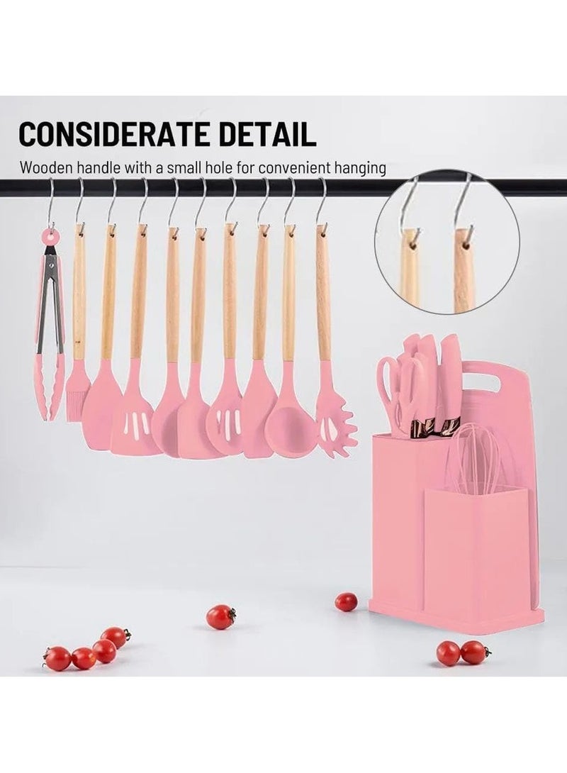 طقم أدوات للطهي، مجموعة أدوات مطبخ مع 11 ملعقة سباتولا من أدوات الطبخ، أدوات سيليكون مقاومة للحرارة طقم سكاكين مكونة من 6 قطع حادة ولوحي تقطيع _ 20  قطعة مصنوعة من رؤوس سيليكون آمنة غذائيًا ومقابض من الخشب الصلب، يمكن أن تحمي مجموعة أدوات الطهي المصنوعة من السيليكون غير اللاصق أواني الطهي الخاصة بك من أي خدوش ولن تذوب عند استخدامها، مع نطاق _ متعددة الالوان - Image 4