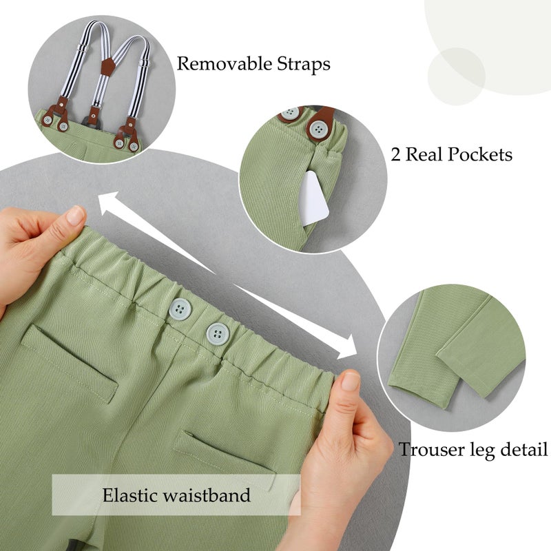 WESIDOM Toddler Boy Clothes Suit Formal Dress Shirt+Bowtie+Vest+Boutonniere+Suspender Pants Boys Gentleman Outfits Set - Image 4