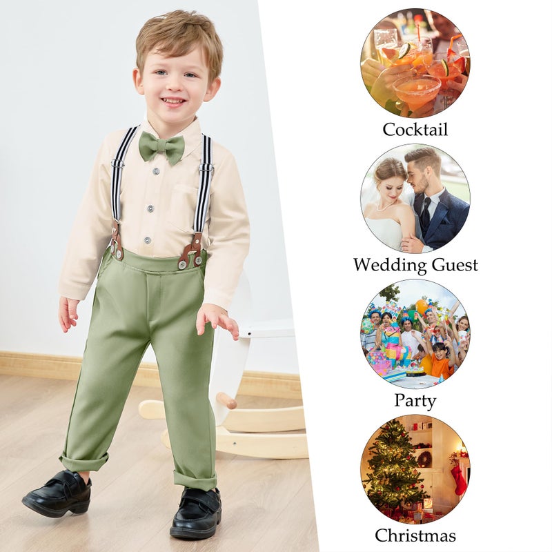 WESIDOM Toddler Boy Clothes Suit Formal Dress Shirt+Bowtie+Vest+Boutonniere+Suspender Pants Boys Gentleman Outfits Set - Image 3