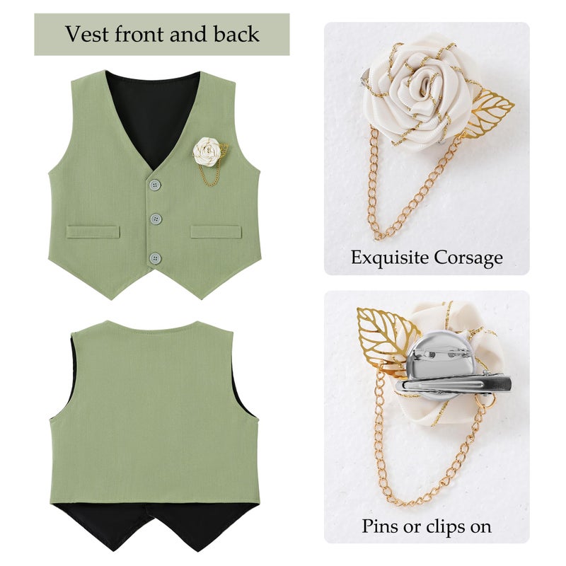 WESIDOM Toddler Boy Clothes Suit Formal Dress Shirt+Bowtie+Vest+Boutonniere+Suspender Pants Boys Gentleman Outfits Set - Image 5
