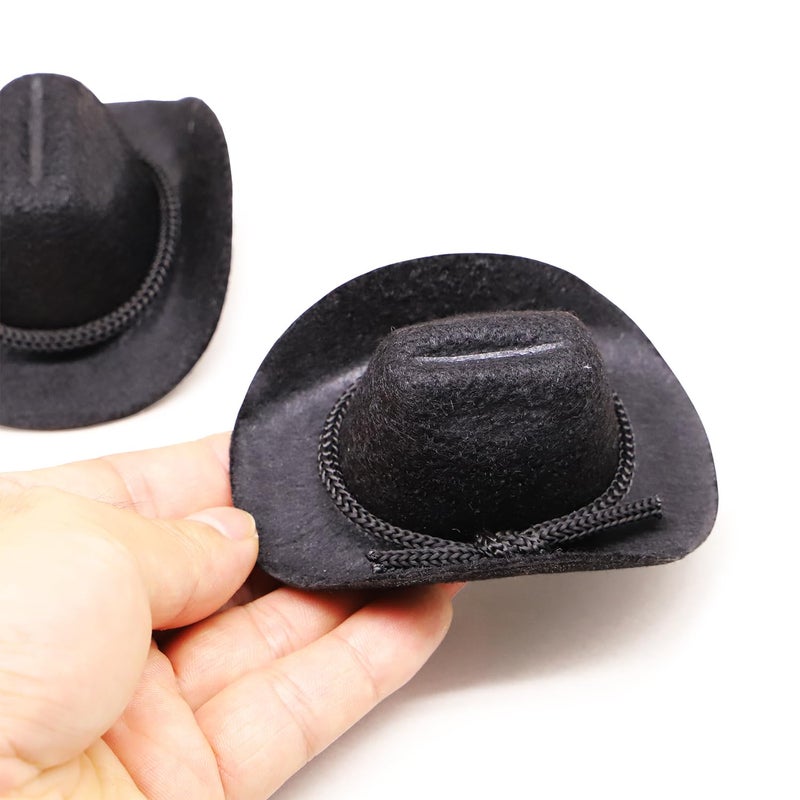RillyRellow Dollhouse Cowboy Hat Miniature Cowboy Hat 16 Scale Miniature Soft Cowboy Mini Hat BrownBlack American Old West Hat for Dollhouse Craft Supplies 2PCS Black - Image 3