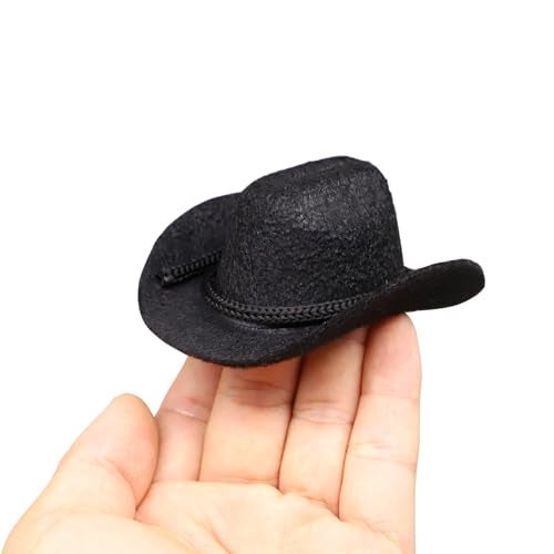 RillyRellow Dollhouse Cowboy Hat Miniature Cowboy Hat 16 Scale Miniature Soft Cowboy Mini Hat BrownBlack American Old West Hat for Dollhouse Craft Supplies 2PCS Black - Image 5