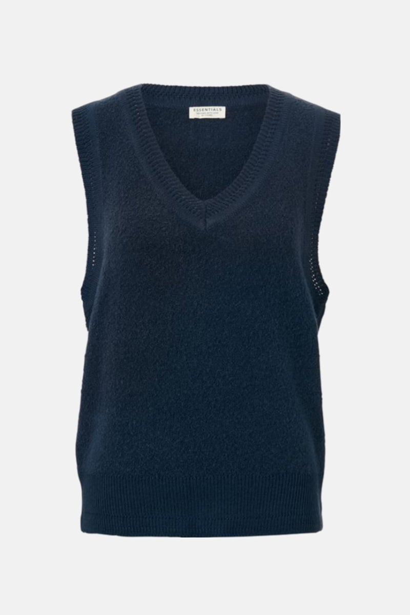 Tchibo Women V-Neck Sleeveless Textured Vest, Navy - Image 2