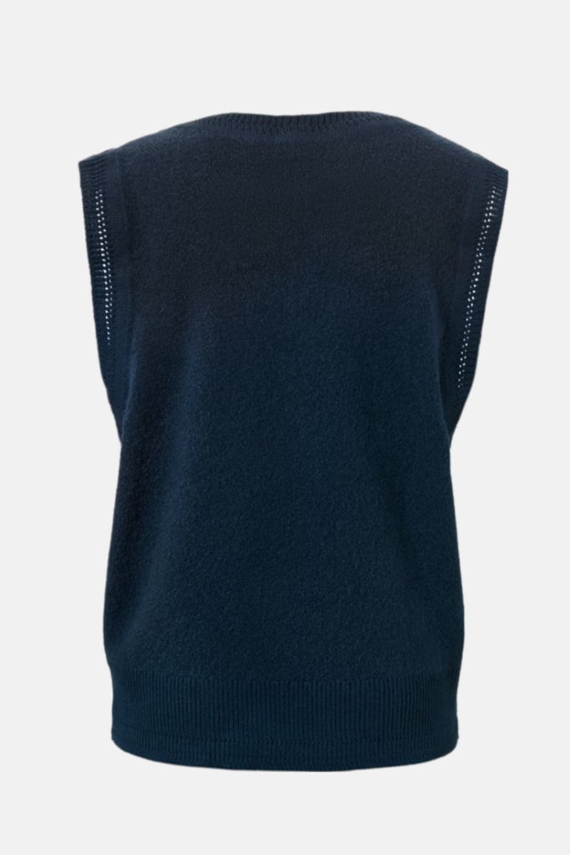 Tchibo Women V-Neck Sleeveless Textured Vest, Navy - Image 3