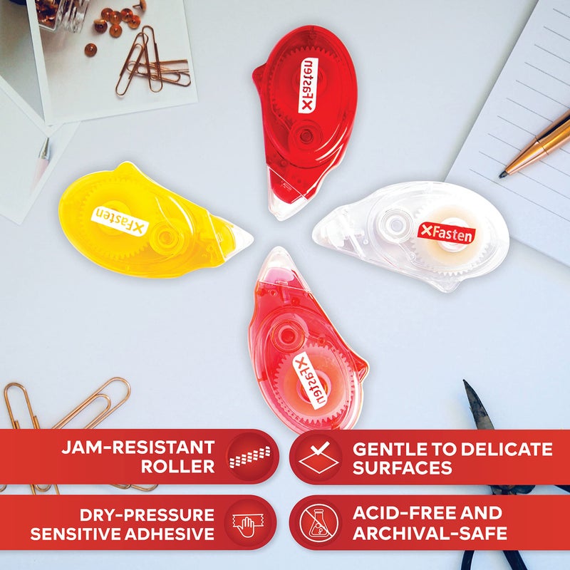 XFasten Double Sided Tape for Scrapbooking, 8mm x 30ft 4-Pack Multicolor Adhesive Tape Roller Runner, Jam-Free Craft Tape Ideal Scrapbook Album Kit - Image 2