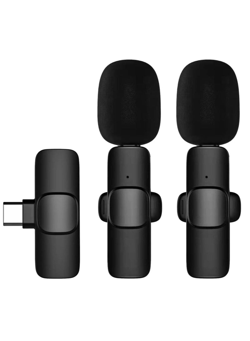 Mini Wireless Clip-on Lavalier Microphone Omnidirectional Mic 2 Transmitter 1 Receiver with Wind Muff Type-C Port Replacement for Android Smartphone Live Stream Interview Video Conference - Image 1