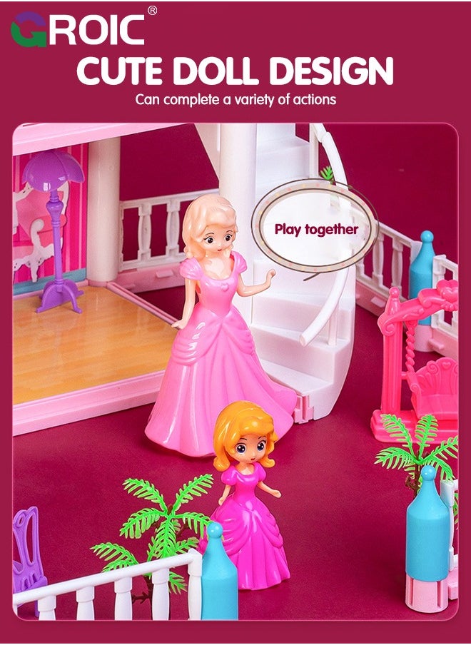 GROIC - Dollhouse Doll House Toys, 4 Storeys 14 Rooms 3 Balcony, Large Dreamhouse Pretend Play Building Playset with 14 Rooms, Courtyard, Led Light & Slide, Dollhouse Asseccories and Furniture - Image 1