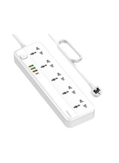 بيجانت سلك تمديد طاقة 5 طرق مع USB ، 1x 20 واط USB-C PD ، 3 منافذ شحن سريع USB-A QC ، 5x مآخذ توصيل كهربائية عالمية ، شريط واقي تصاعد شحن متعدد التوصيل ، منظم كابل 3M  - Image 1