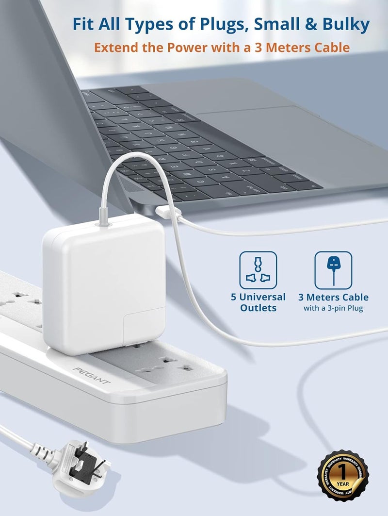 PEGANT 5 Way Power Extension Cord with USB Ports - Image 5