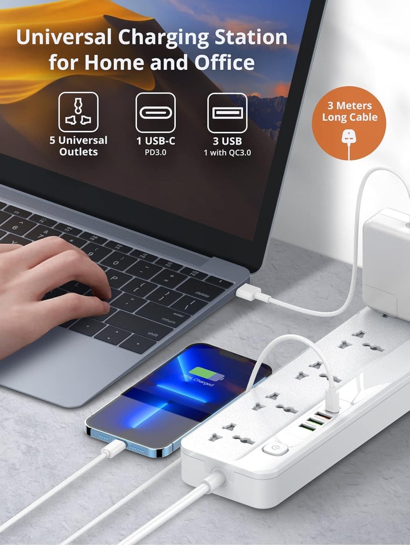 PEGANT 5 Way Power Extension Cord with USB Ports - Image 2