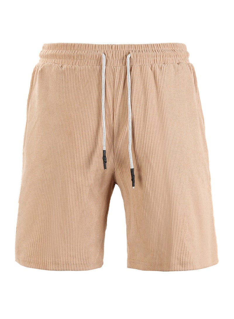 Men's Casual Corduroy Shorts Khaki Wide Leg Elastic Waist with Drawstring Summer Lounge Shorts For Men - Image 5