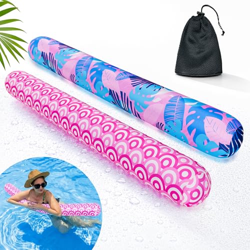Brmoka 2 Pack Inflatable Swimming Pool Noodles Quick Drying Soft Fabric Covered Pool Noodle Jumbo with Portable Storage Bag Premium Buoyancy for Swim Pools Floats Party Toys Accessories - Image 1