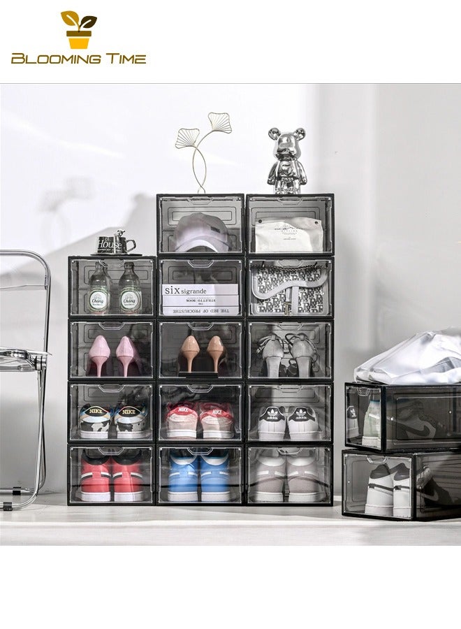 BLOOMING TIME 12Pcs Shoe Box, Transparent Shoe Box, Simple Shoe Box, Stackable Design, Space-Saving, Simple Installation, Breathable, Moisture-Proof, Anti-Fouling, Transparent And Black Edges - Image 1