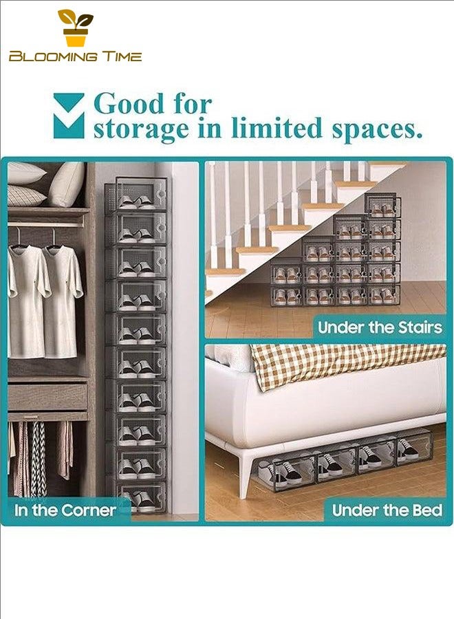 BLOOMING TIME 12Pcs Shoe Box, Transparent Shoe Box, Simple Shoe Box, Stackable Design, Space-Saving, Simple Installation, Breathable, Moisture-Proof, Anti-Fouling, Transparent And Black Edges - Image 4